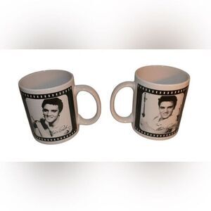 EUC Set of 2 Black White Elvis Presley Coffee Mugs Rock N Roll Film Strip